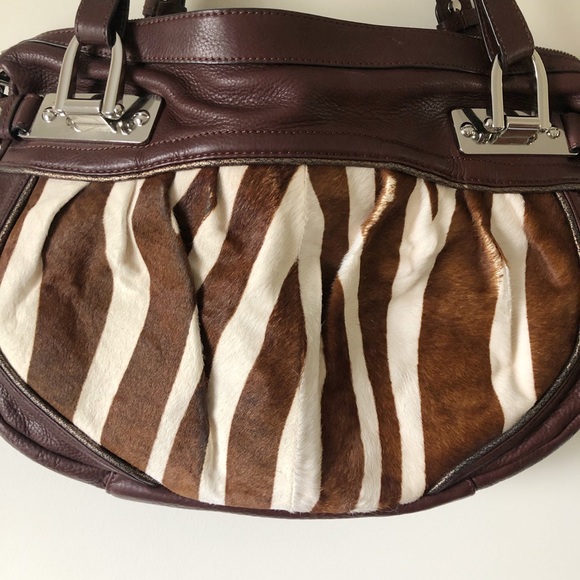 B. Makowsky leather calf hair zebra stripe pattern bag - Picture 3 of 13